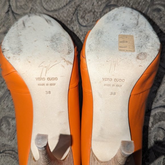 LIKE NEW with Box Giuseppe Zanotti Orange Leather Open Toe Heels size 38 - Picture 6 of 7